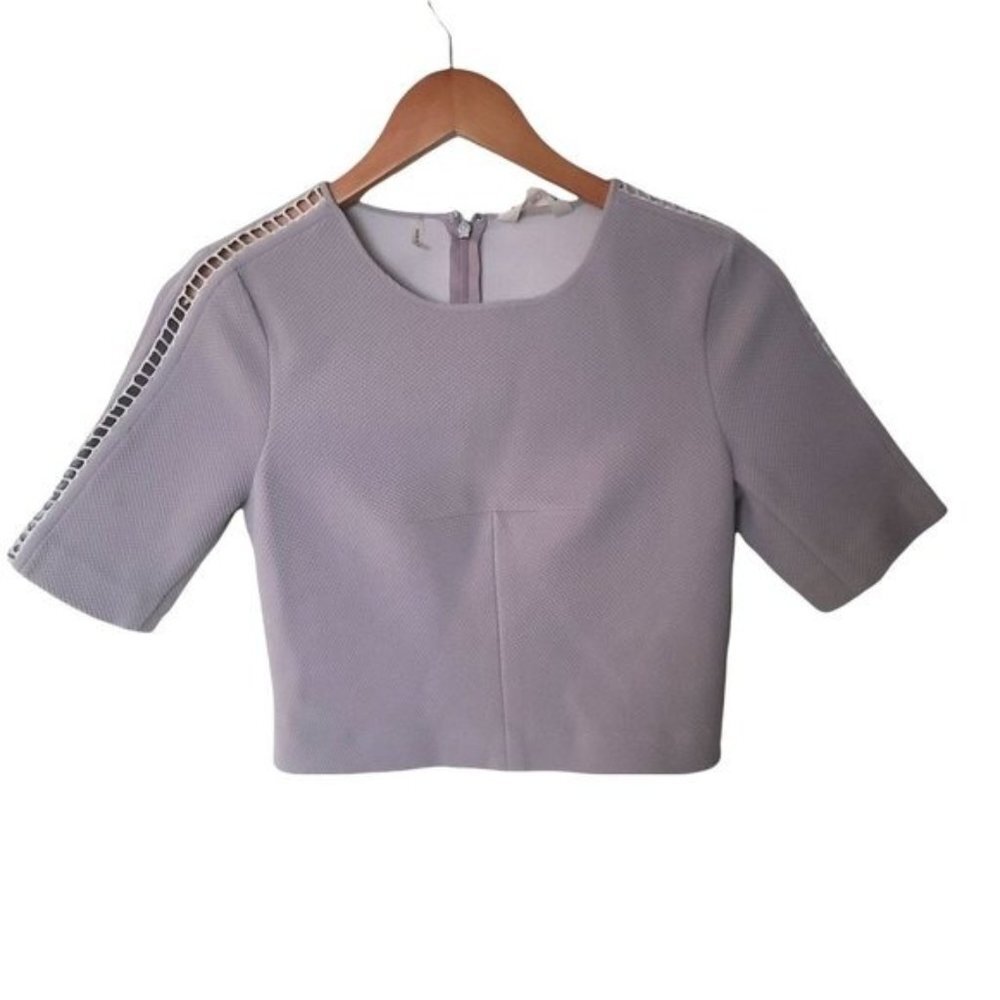 Rebecca Taylor Womens Textured Cropped Blouse Lavender Embroidered Cut Detail Si